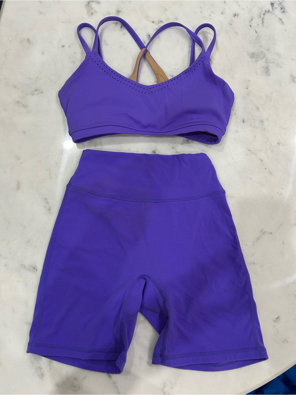 BuffBunny Purple Athletic Bike Shorts & Sports Bra Set